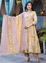 Cotton Yellow Casual Wear Digital Printed Readymade Anarkali Suit